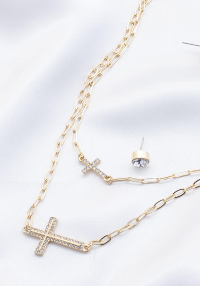 DOUBLE CROSS LAYERED NECKLACE