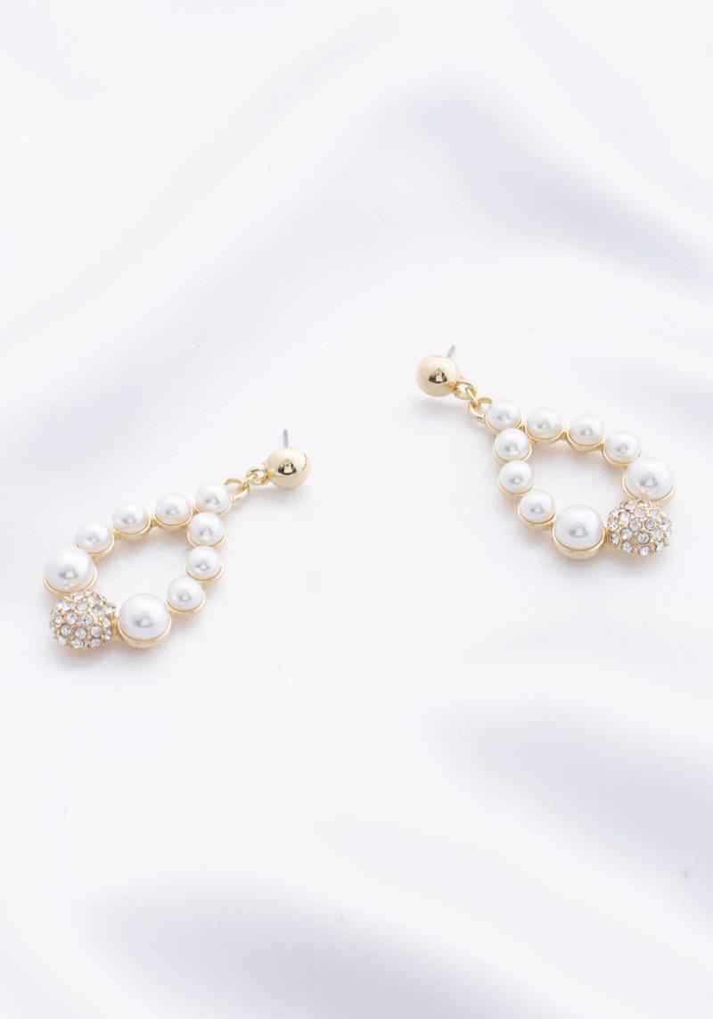 PEARL RHINESTONE DANGLE EARRING