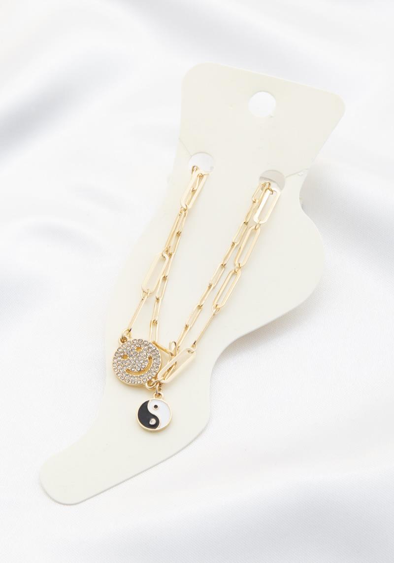 HAPPY FACE YING YANG CHARM OVAL LINK ANKLET