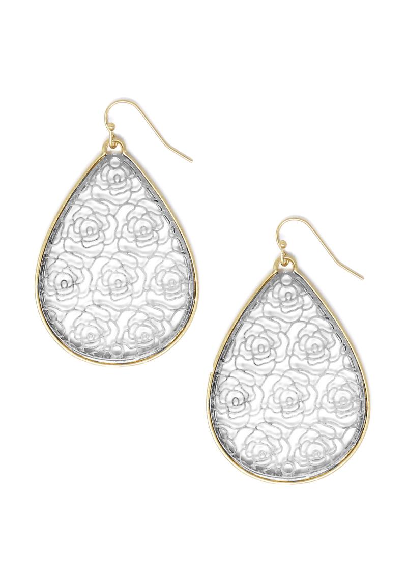 FLOWER METAL TEARDROP DANGLE EARRING