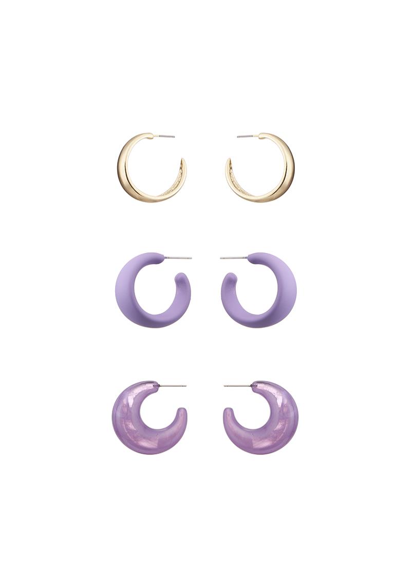 SMOOTH TEXTURE PUFFY HOOP EARRING SET