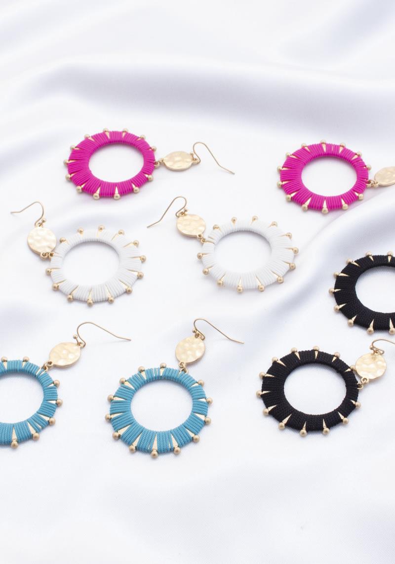 THREAD WRAPPED METAL DANGLE EARRING