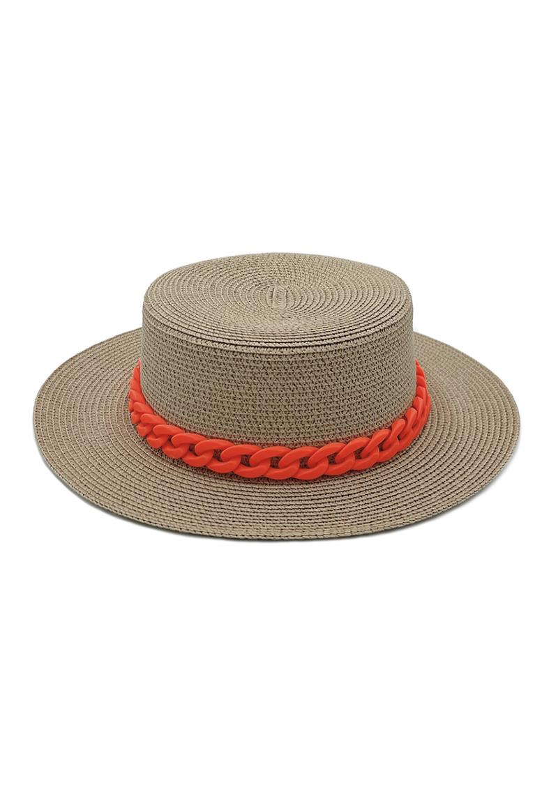 CHAIN ACCENT BOATER HAT