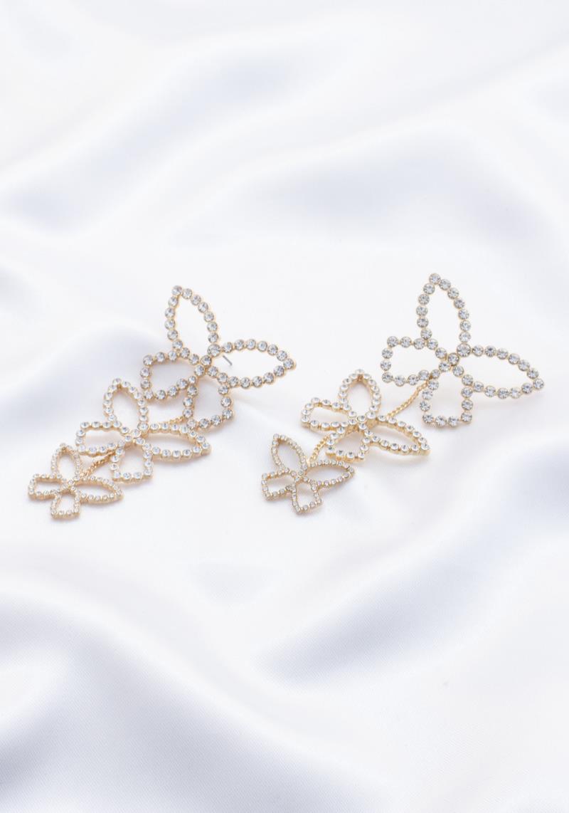 TRIPLE BUTTERFLY RHINESTONE DANGLE EARRING