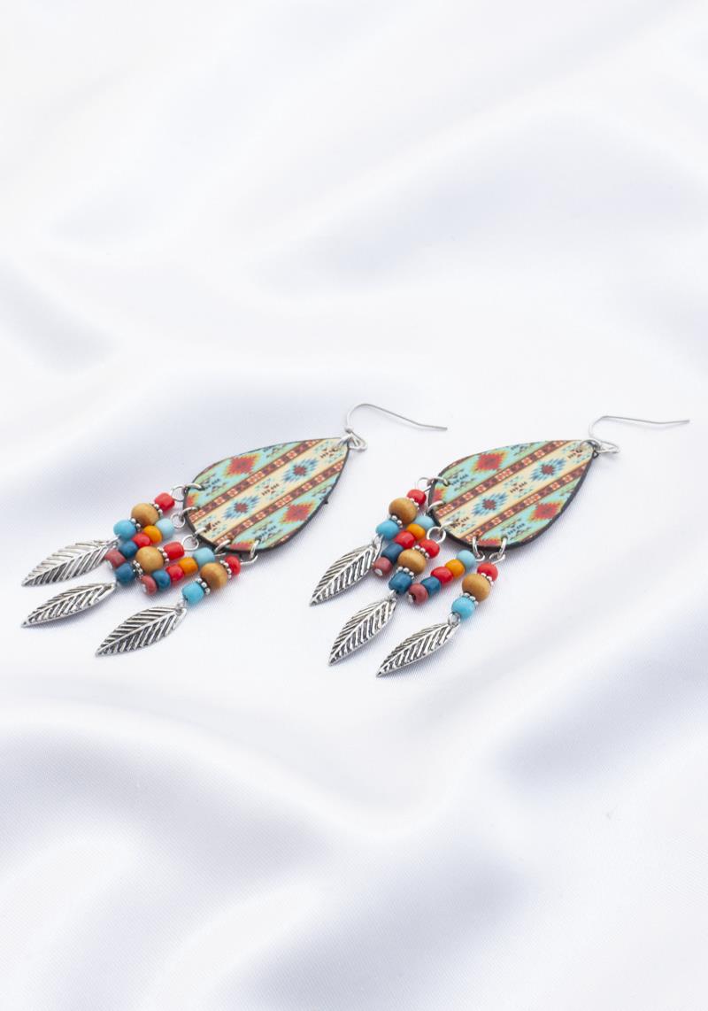 TEADROP FEATHER CHARM DANGLE EARRING