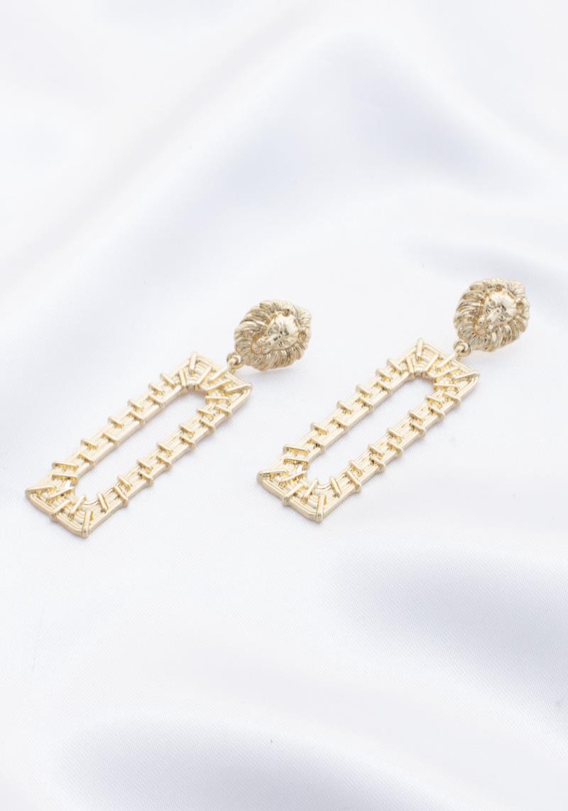 LION HEAD RECTANGLE METAL EARRING