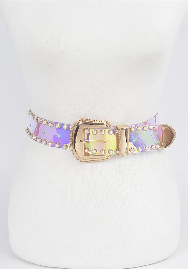 FAUX PEARL STUDDED TRANSPARENT BELT