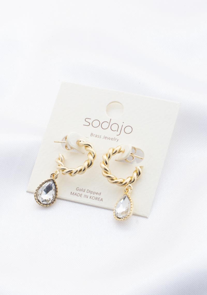 SODAJO TEARDROP CHARM TWIST OPEN CIRCLE EARRING