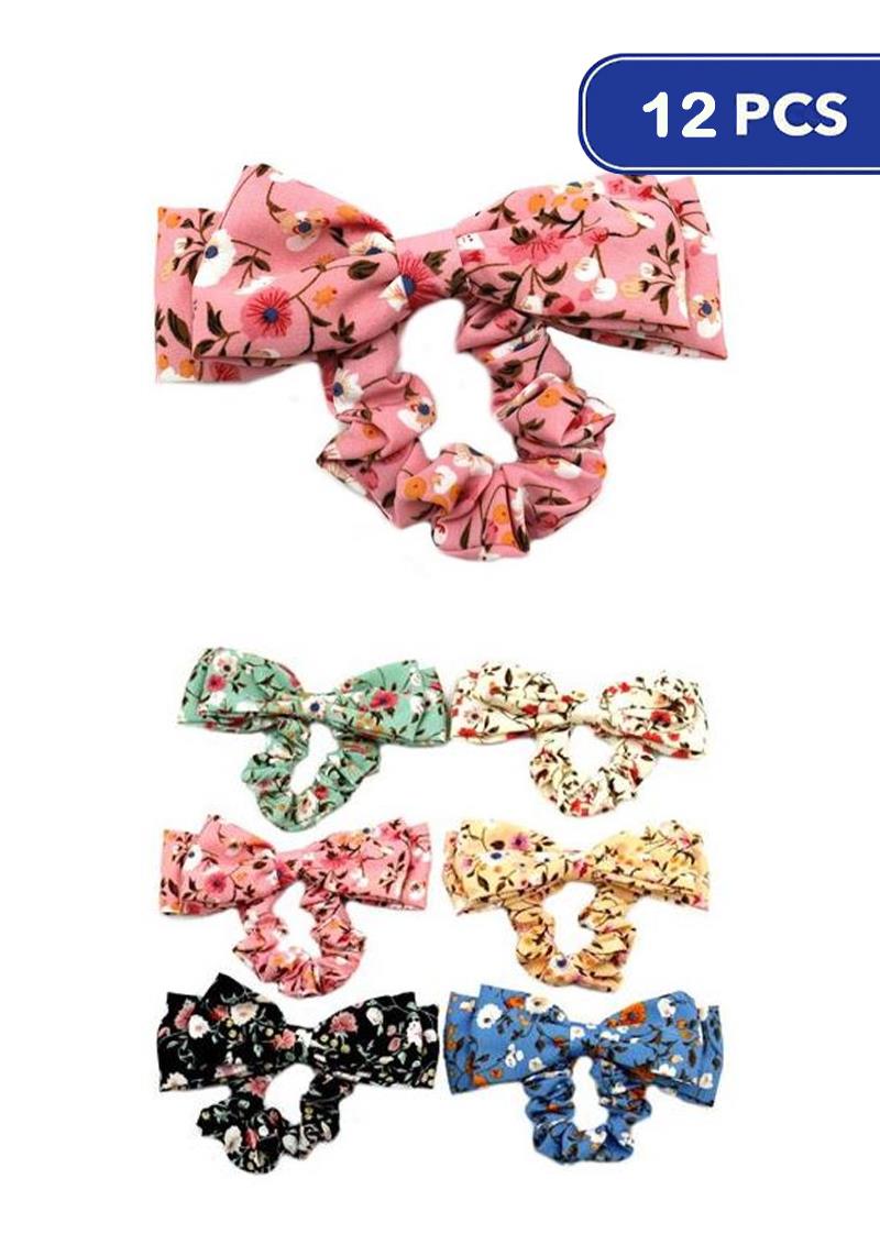 FASHION FLOWER PRINT RIBBON HAIR TIE (12 UNITS)