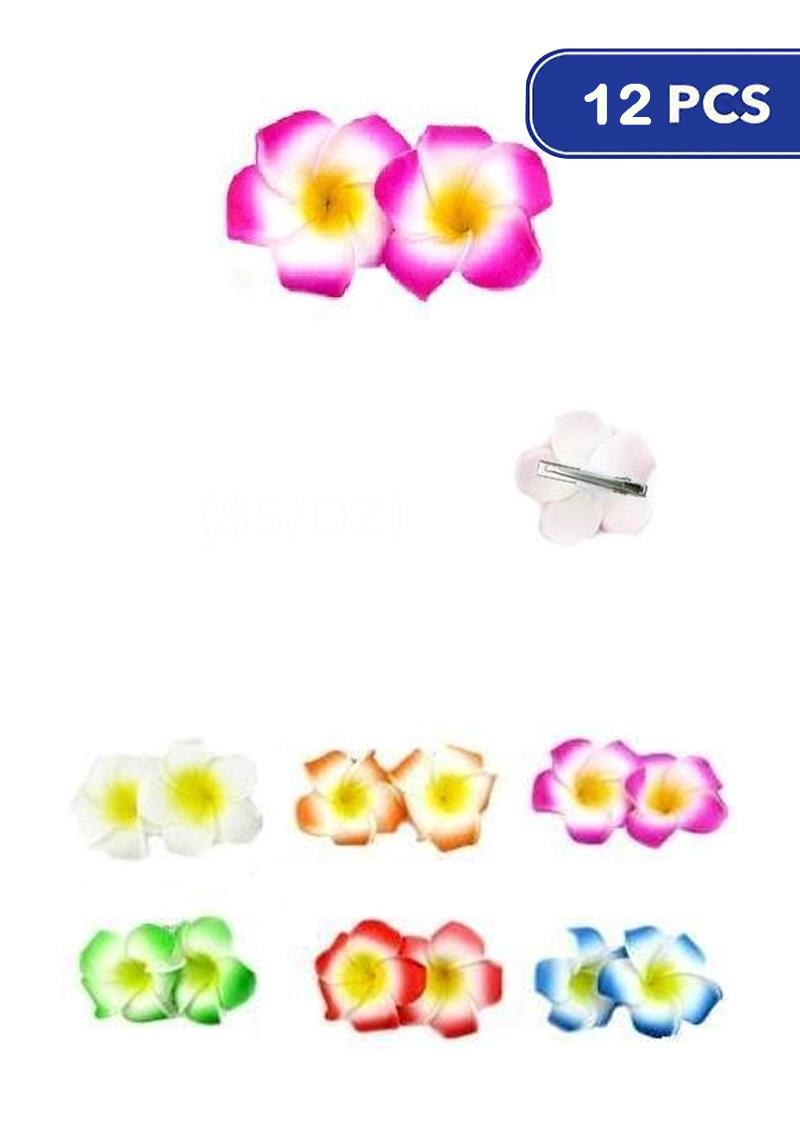 FASHION HAHWIIAN FLOWER HAIR PIN 2 PC SET (12 UNITS)