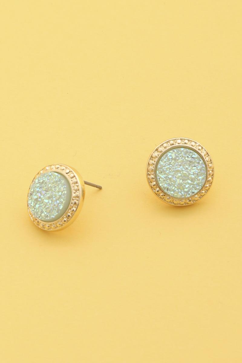 DRUZY STONE ROUND METAL EARRING