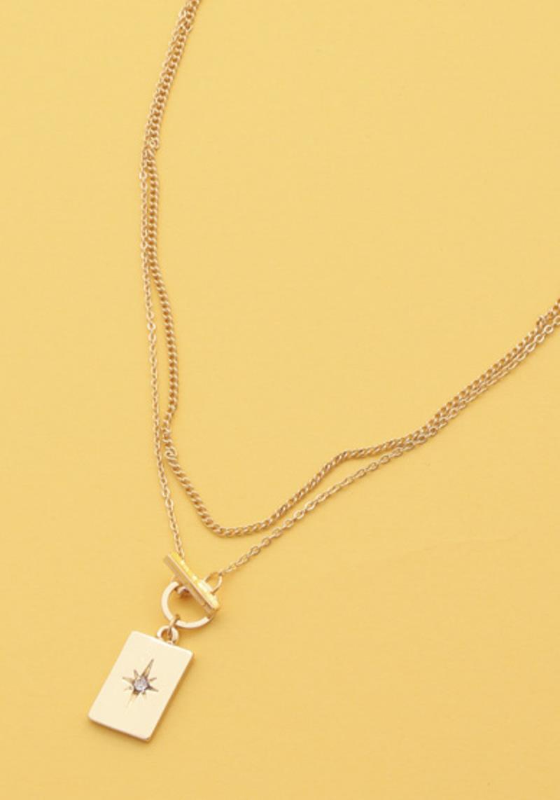 RECTANGLE CHARM TOGGLE CLASP LAYERED NECKLACE