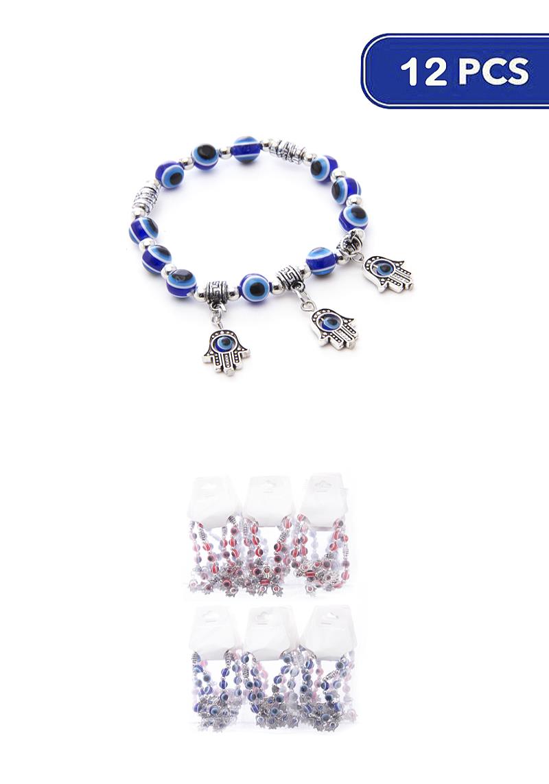 TRIPLE HAMSA HAND EYE BEAD BRACELET 12 UNITS