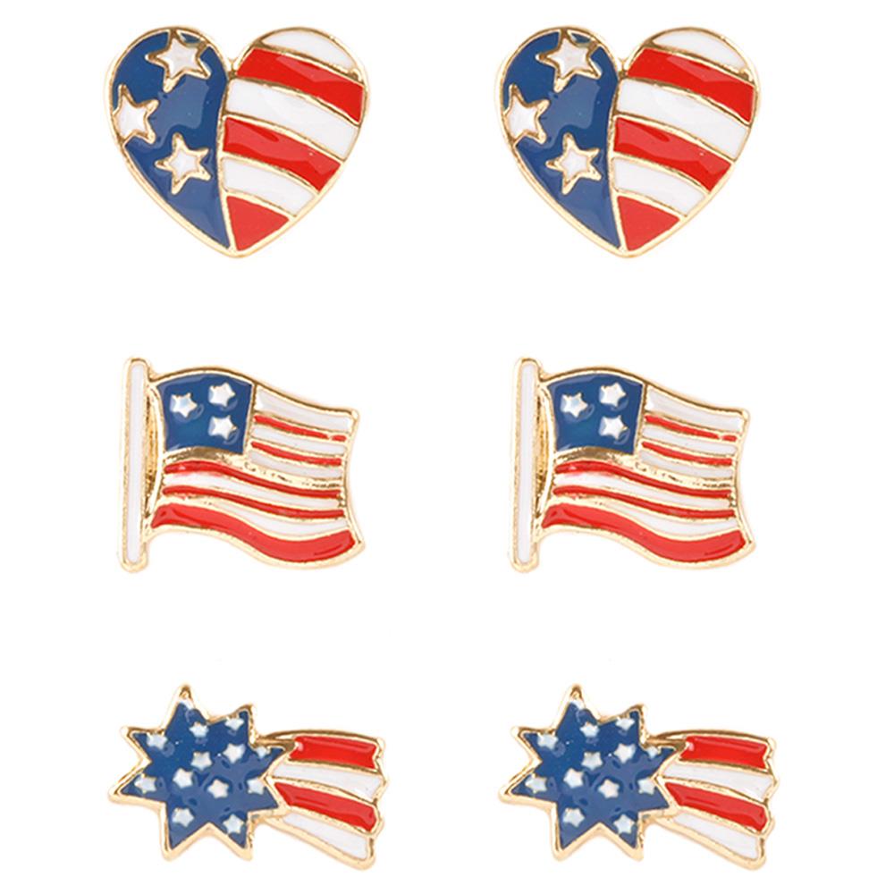 AMERICAN FLAG COLOR INDEPENDENT DAY EARRING 3 PAIR SET