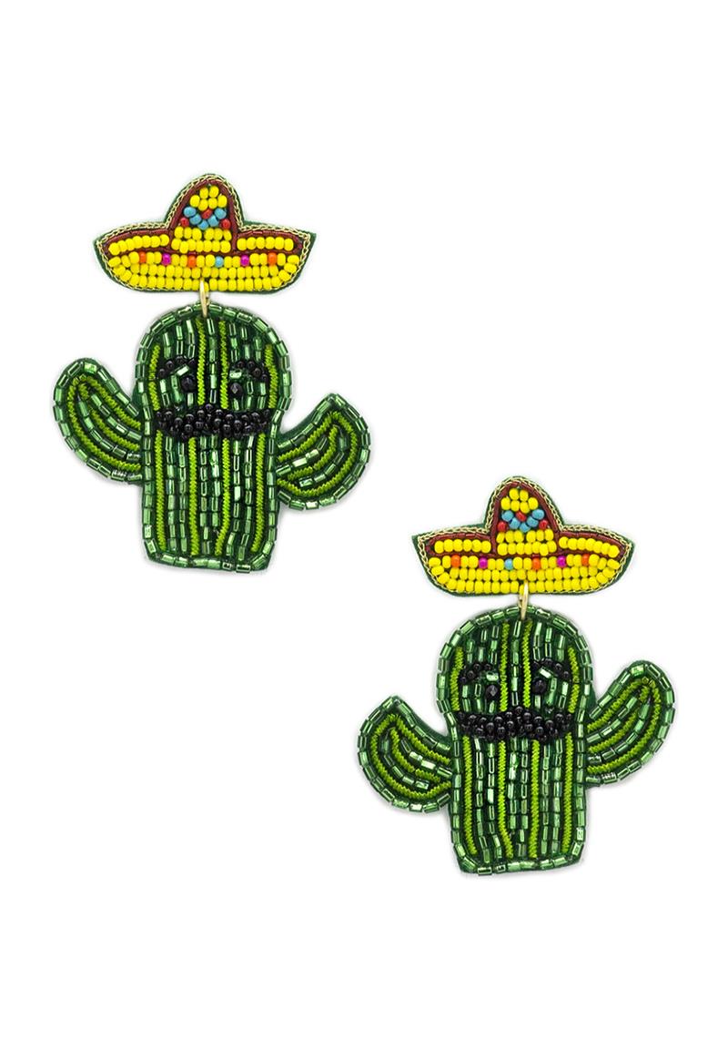 SEED BEAD CACTUS DANGLE EARRING
