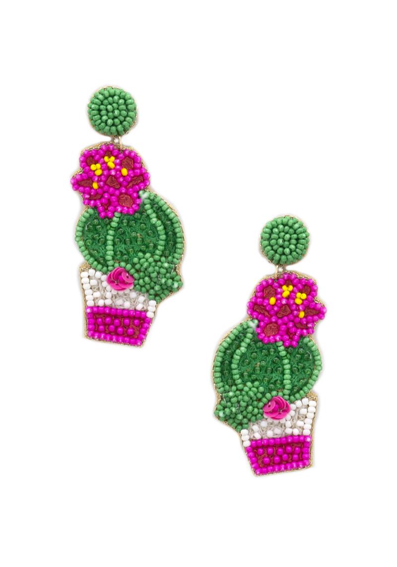 SEED BEAD CACTUS DANGLE EARRING