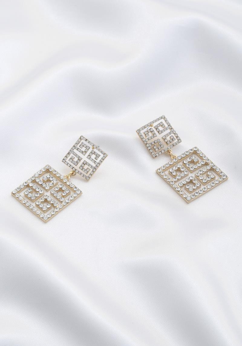DOUBLE SQUARE GREEK PATTERN DANGLE EARRING