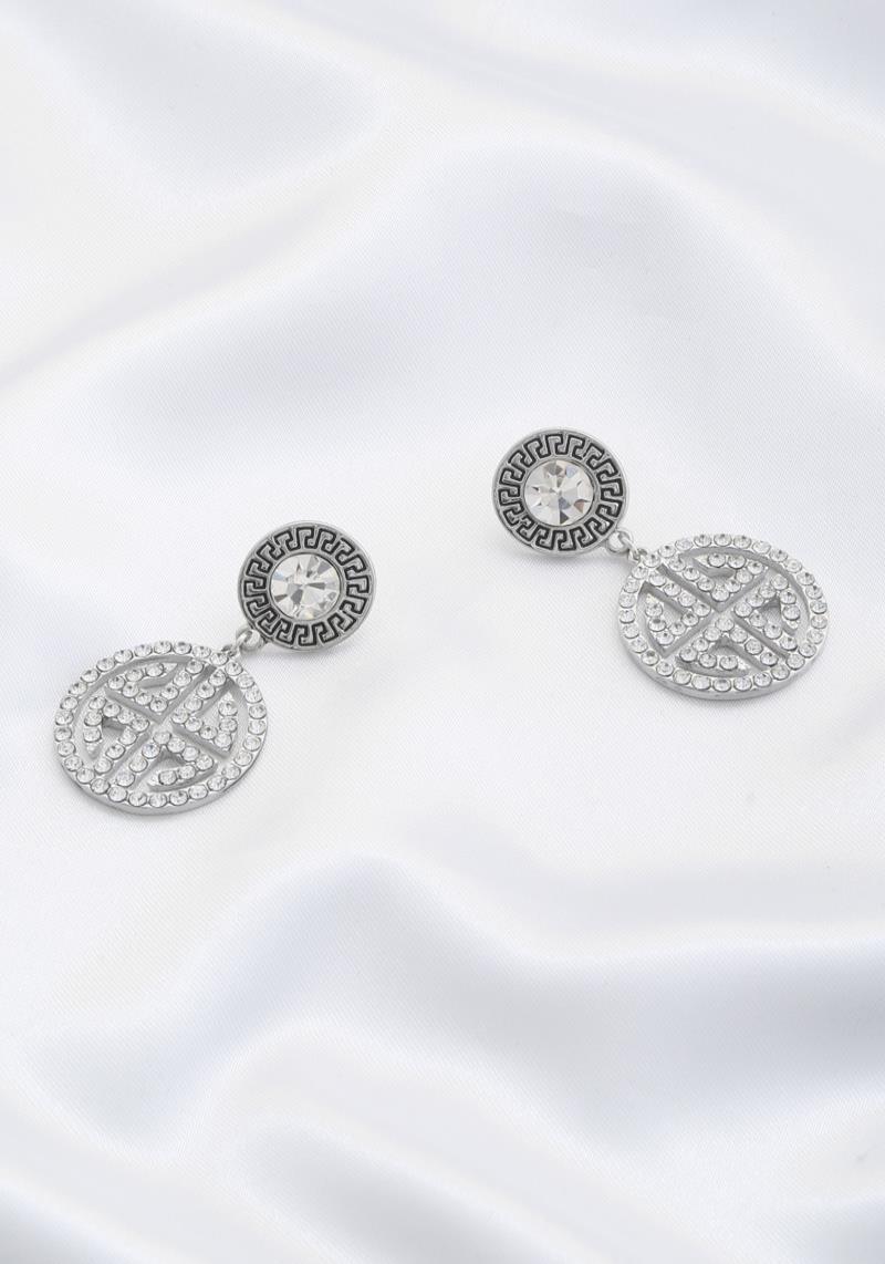 GREEK PATTERN RHINESTONE DANGLE EARRING