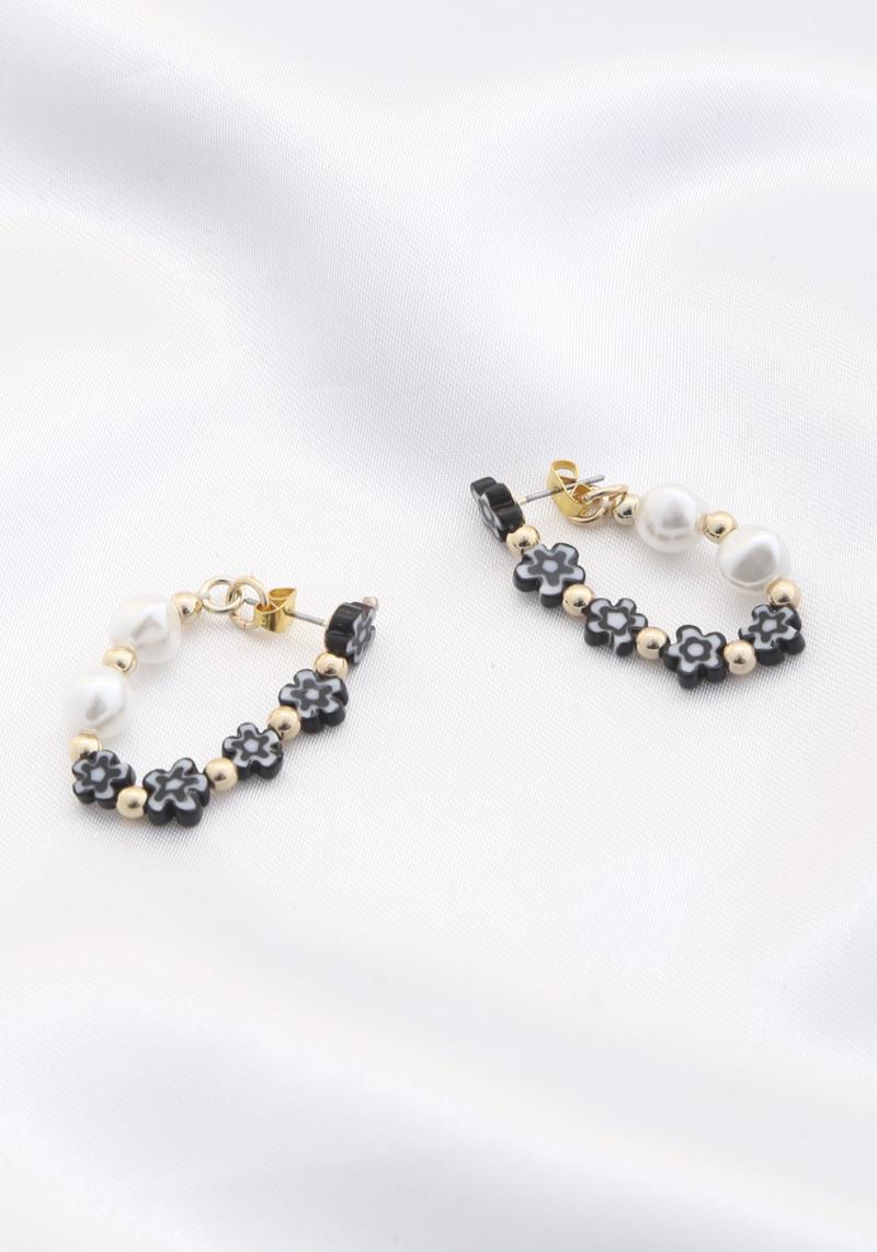 FLOWER PEARL BEAD DANGLE EARRING