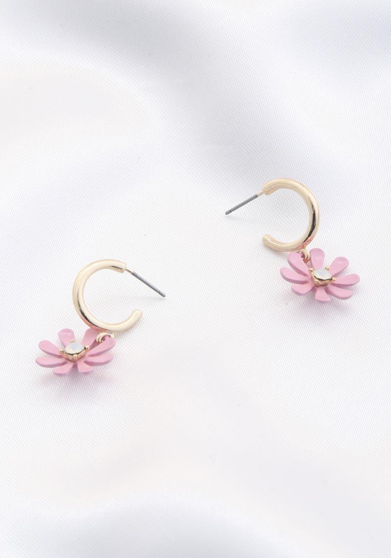 FLOWER CHARM OPEN HOOP EARRING