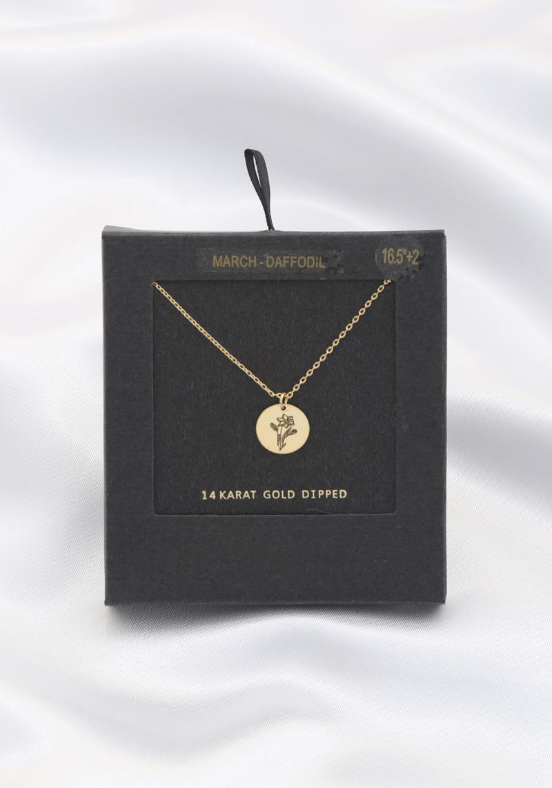 MARCH DAFFODIL MONTH FLOWER 14 KARAT GOLD DIPPED NECKLACE