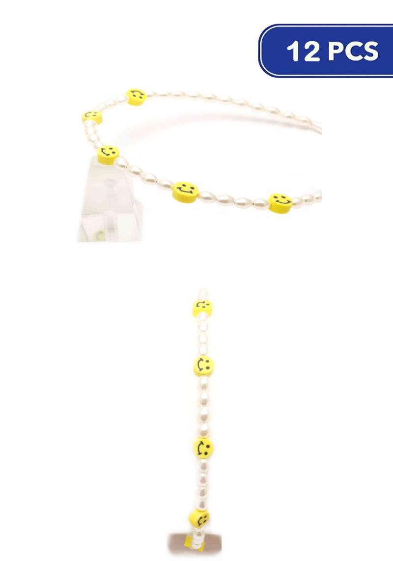 FASHION PEARL HAPPY FACE HEADBAND (12 UNITS)