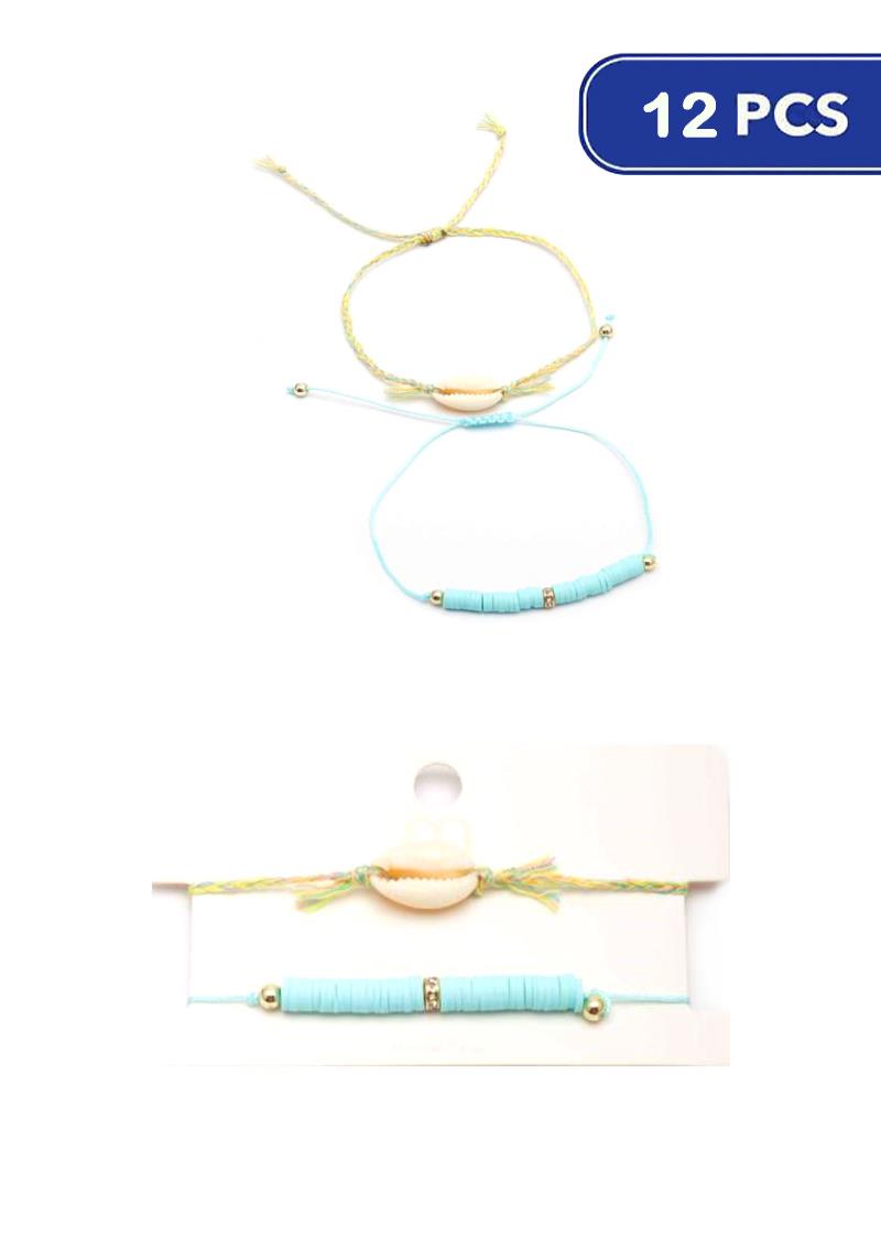FASHION THREAD SHELL BRACELET 2 PC SET (12 UNITS)