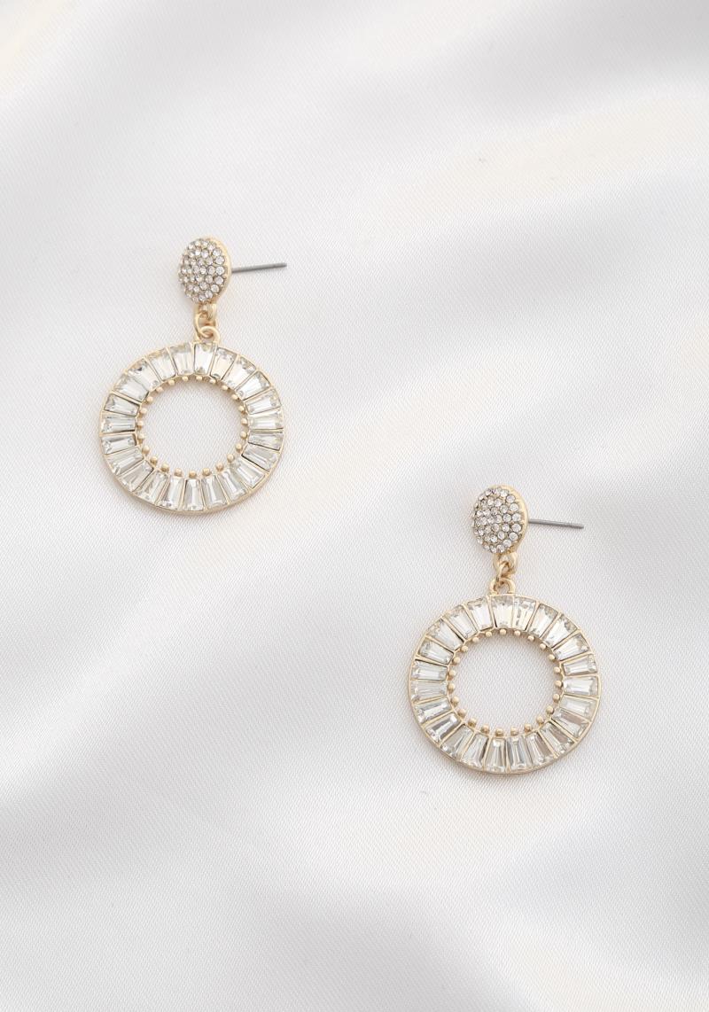 RHINESTONE CIRCLE METAL DANGLE EARRING