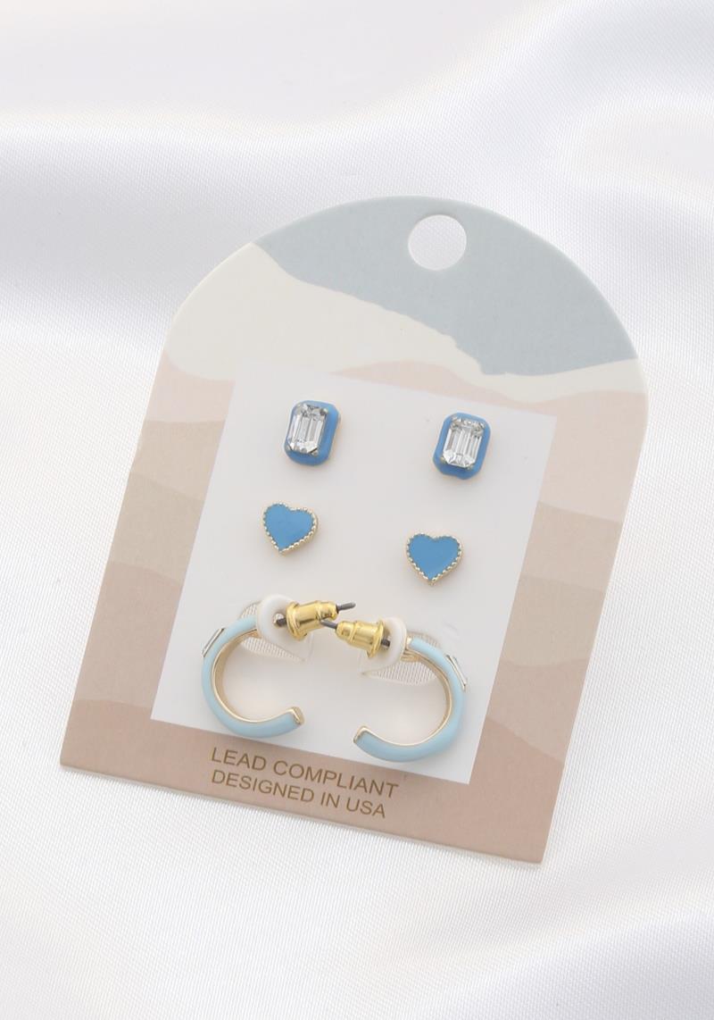 HEART CRYSTAL STUD EARRING SET