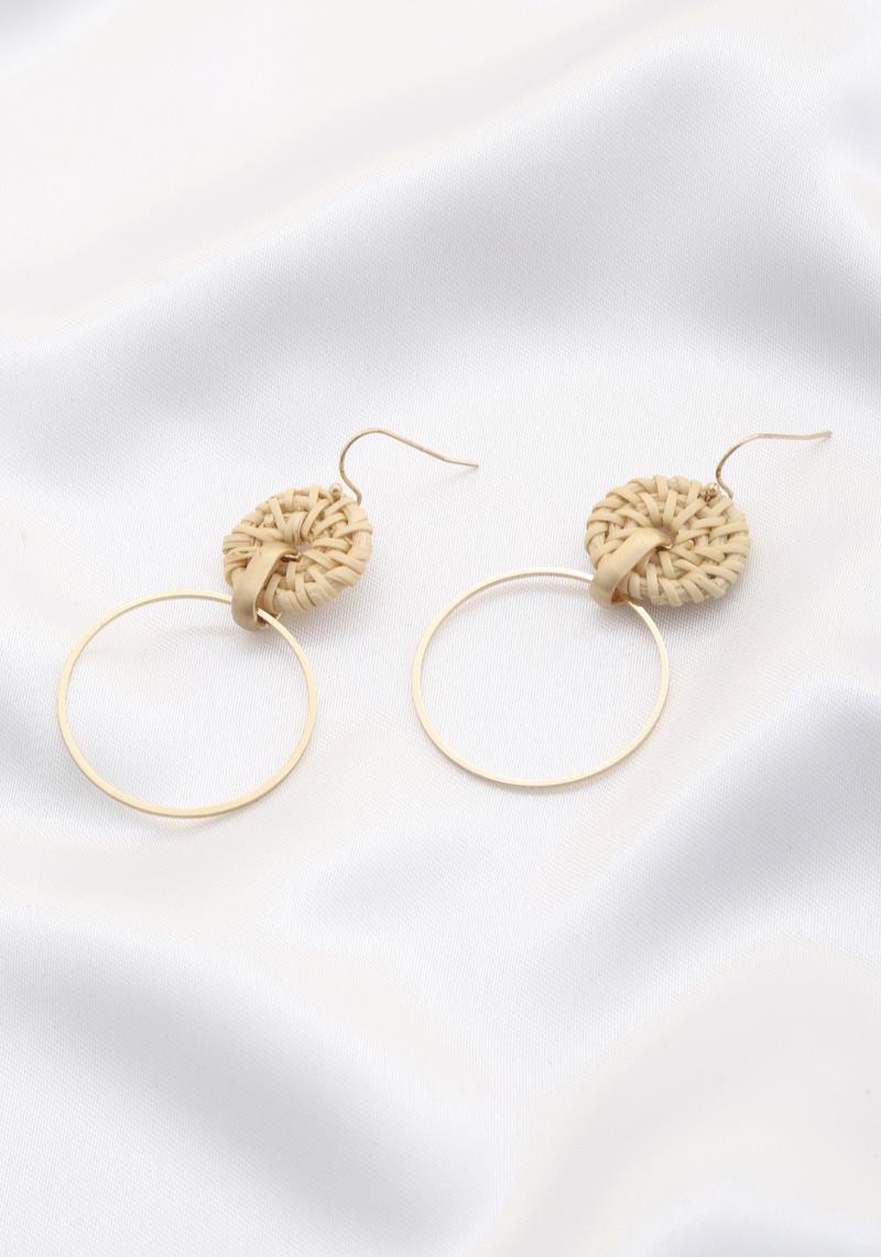 RATTAN ROUND METAL ROUND DANGLE EARRING