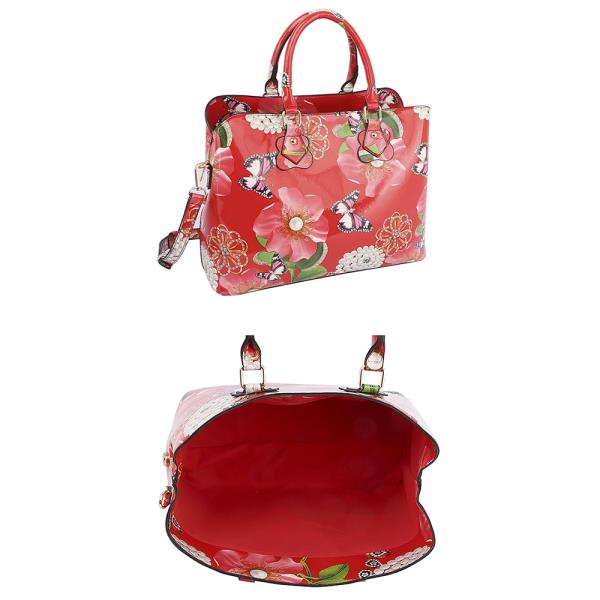 3IN1 FLORAL PRINT TEXTURE TOTE BAG WITH BAG AND WALLET SET