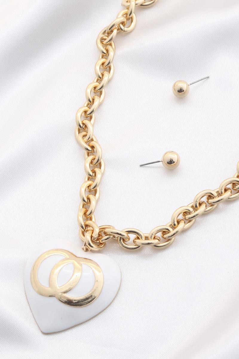 DOUBLE CIRCLE HEART PENDANT CIRCLE LINK NECKLACE