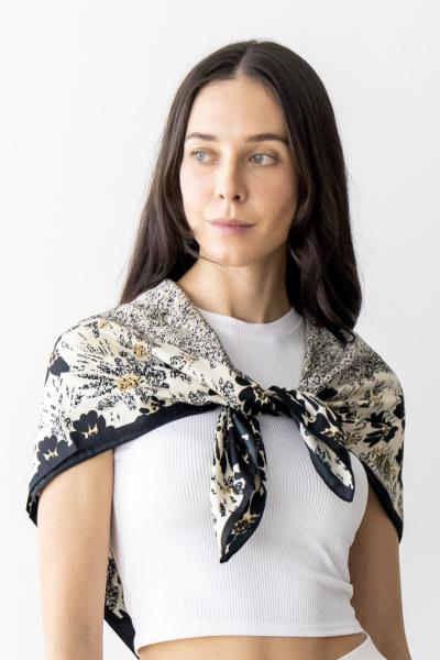 FLORAL BORDER PRINT SILKY SQUARE SCARF