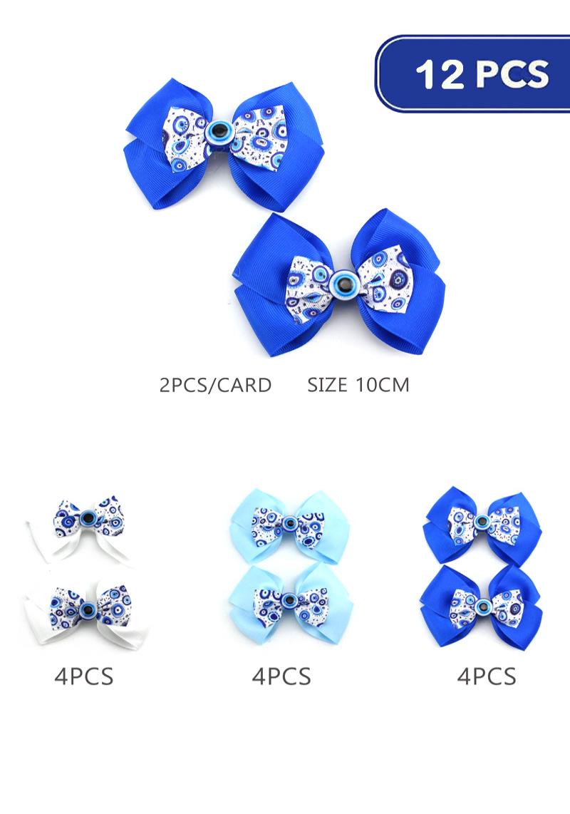 FASHION EVIL EYE RIBBON HAIR BOW 2 PC SET (12 UNITS)