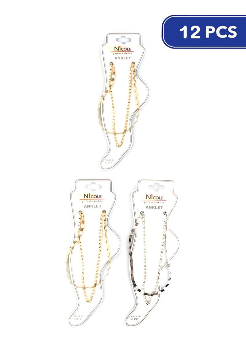 FASHION METAL RHINESTONE CHAIN 2 LAYERED ANKLET (12 UNITS)