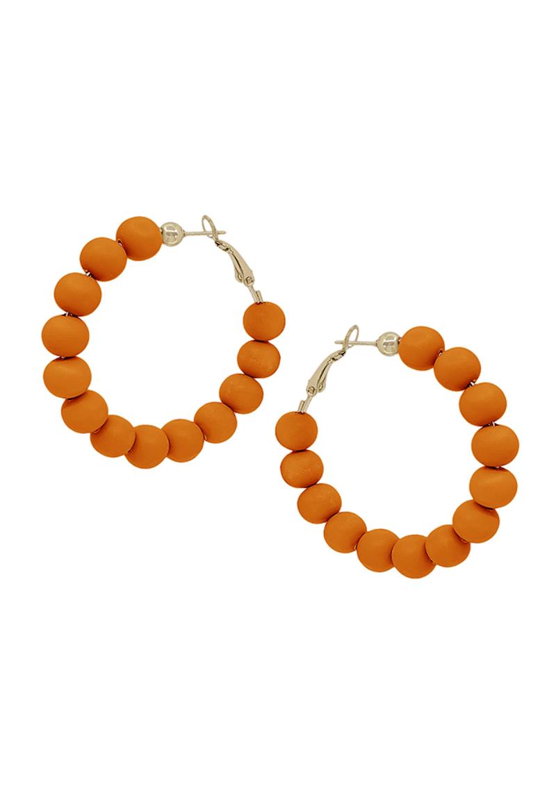 WOOD BALL HOOP EARRING