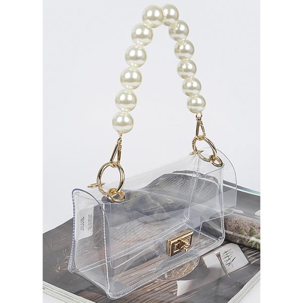 TRANSPARENT WITH PEARL HANDLE CHAIN CROSSBODY BAG