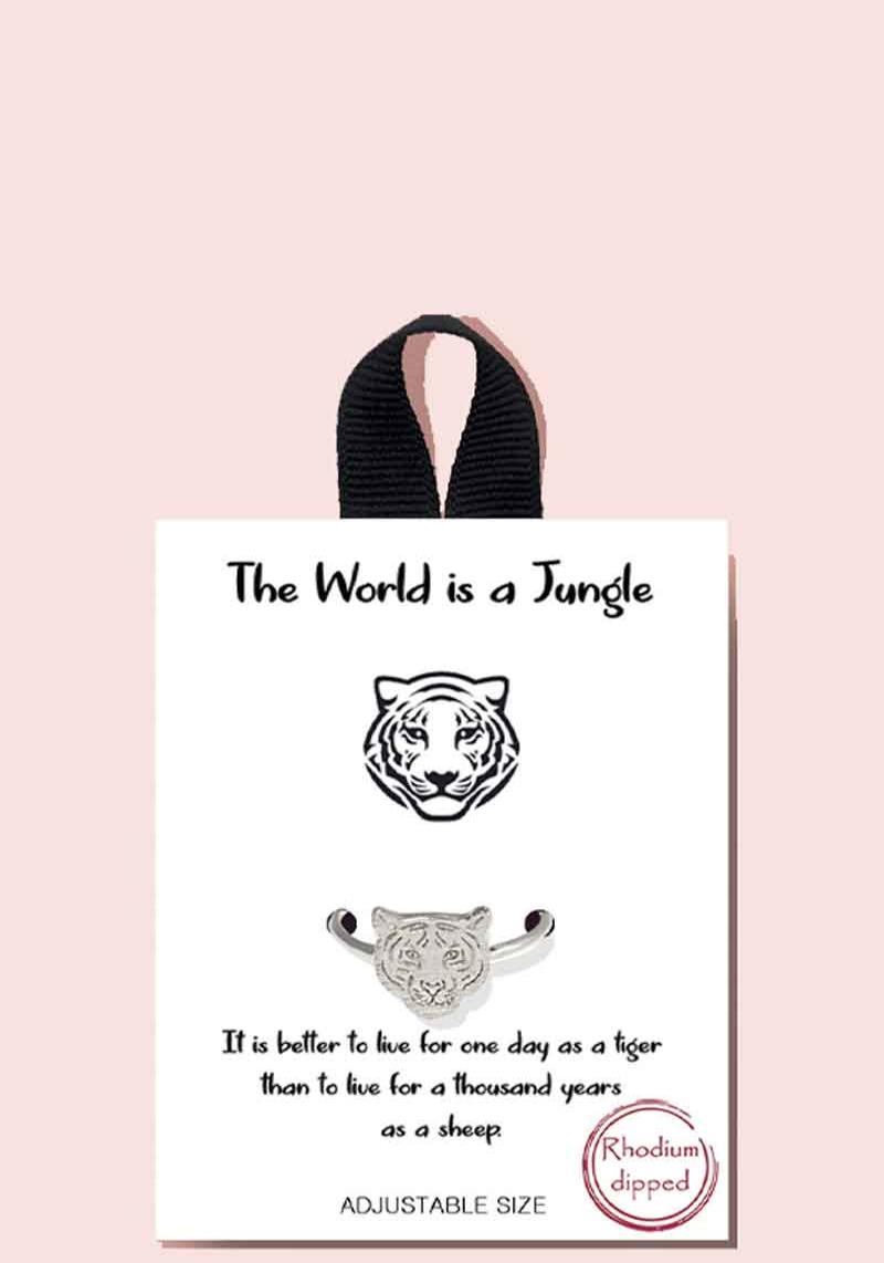 18K GOLD RHODIUM DIPPED THE WORLD IS A JUNGLE ADJUSTABLE SIZE  RING
