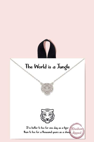 18K GOLD RHODIUM DIPPED THE WORLD IS A JUNGLE NECKLACE