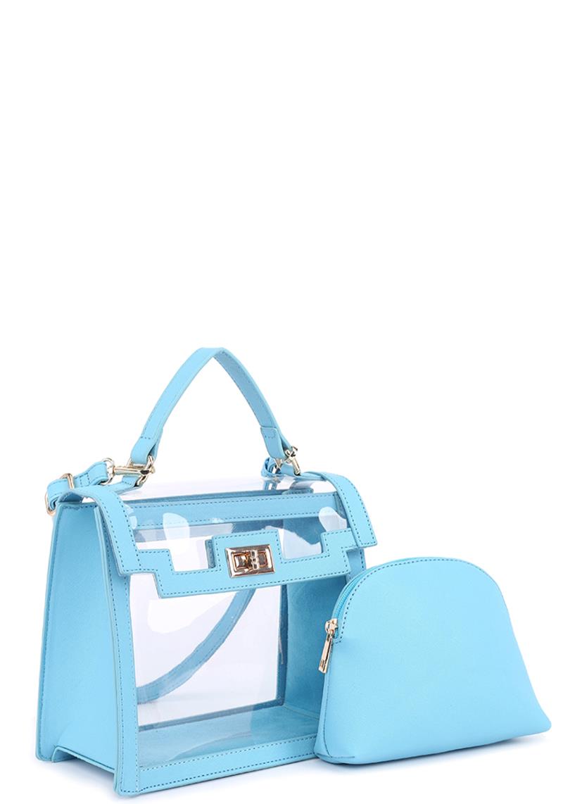 2IN1 CLEAR DESIGN HANDLE SATCHEL BAG WITH POUCH SET
