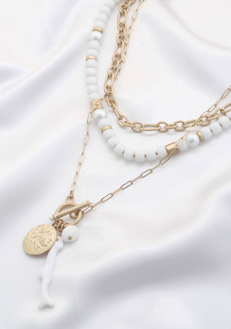 COIN TOGGLE CLASP BEADED LAYERED NECKLACE