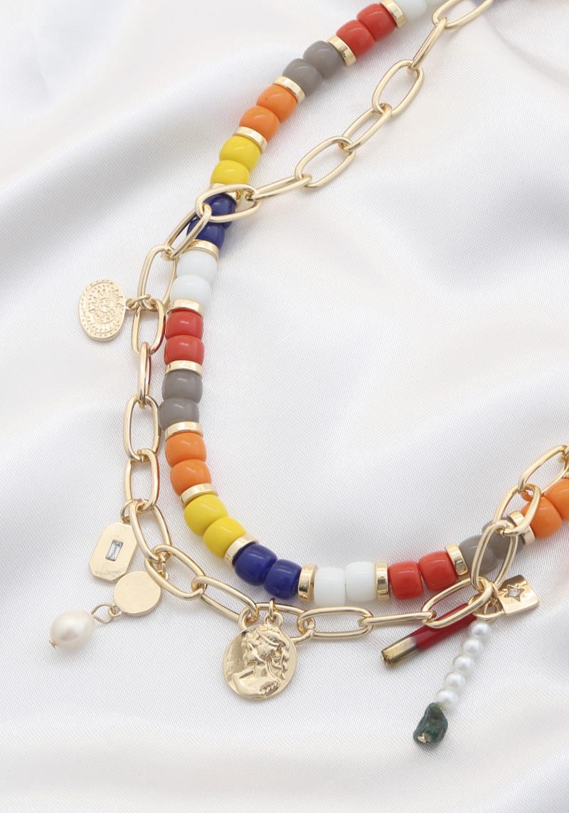 OVAL LINK BEADED LAYERED NECKLACE