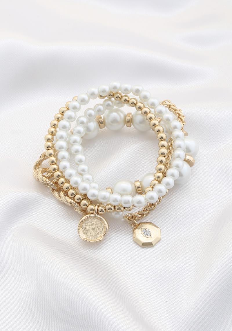 PEARL METAL BEAD BRACELET SET