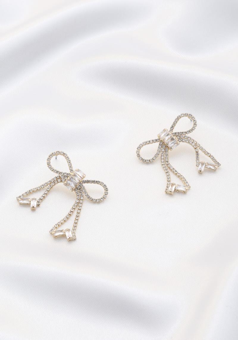 RHINESTONE BOW METAL EARRING