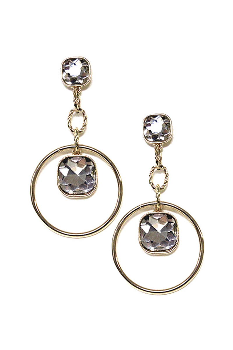 CRYSTAL STONE ROUND DANGLE EARRING