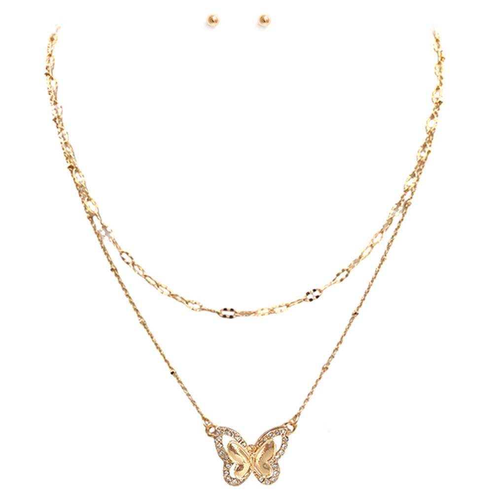BUTTERFLY CHARM METAL LAYERED NECKLACE
