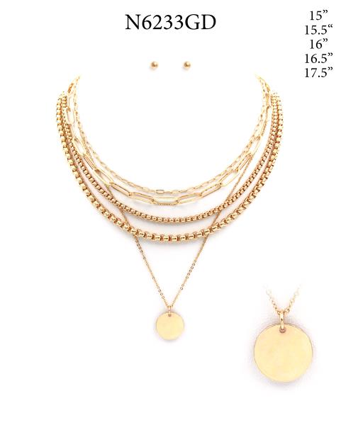 METAL DISC OVAL LINK LAYERED NECKLACE