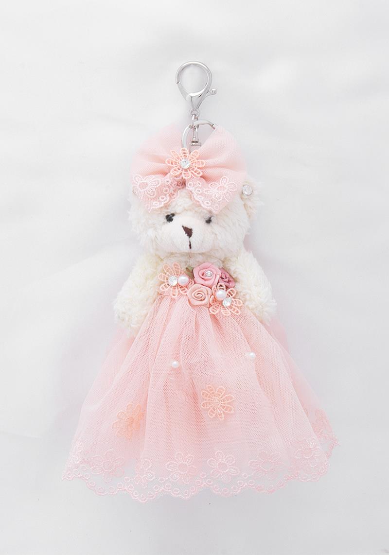 CUTE LONG DRESS FLORAL PEARL SOFT BEAR DOLL KEY CHAIN