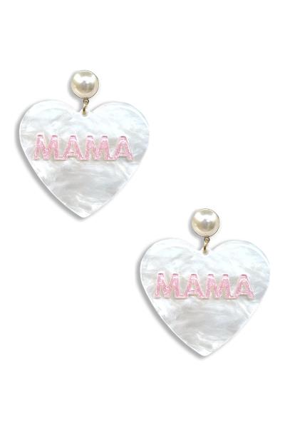 RESIN MAMA HEART DANGLE EARRING