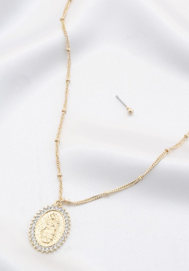RELIGIOUS OVAL PENDANT METAL NECKLACE